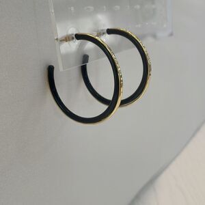 2 inch diameter Black resin yellow gold hoop earrings